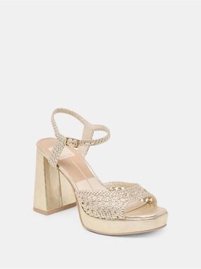 Dolce Vita Peyten Braided Metallic Light Gold Ankle-Strap Sandals